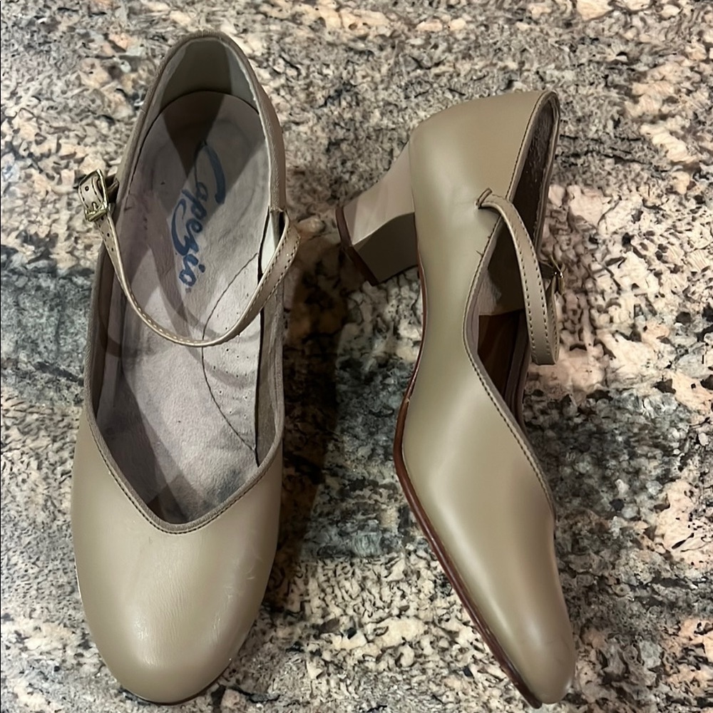 Capezio Tan Dance Heels with Ankle Strap